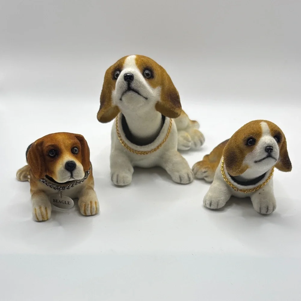 VTG‎ 80's Flocked Kato Kogei Bobble Head Dogs Set/3